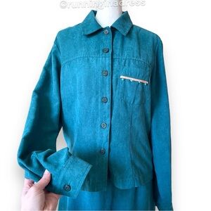 Vintage New Frontier Clothing Co Western Suede Button Up Long Sleeve Turquoise
